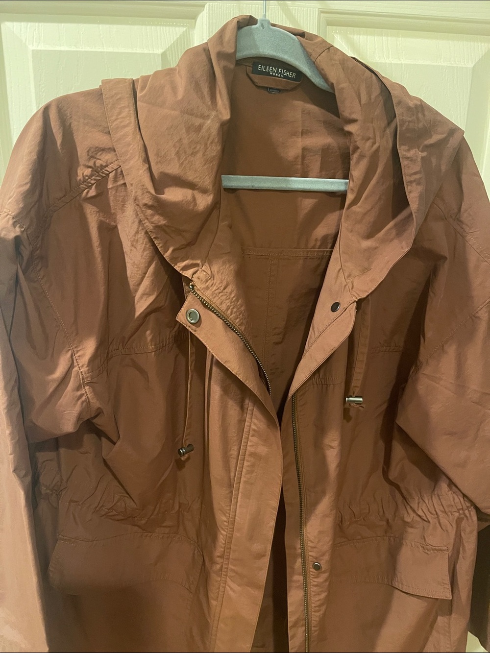 Eileen Fisher Rust-Tone Hooded Utility Jacket
